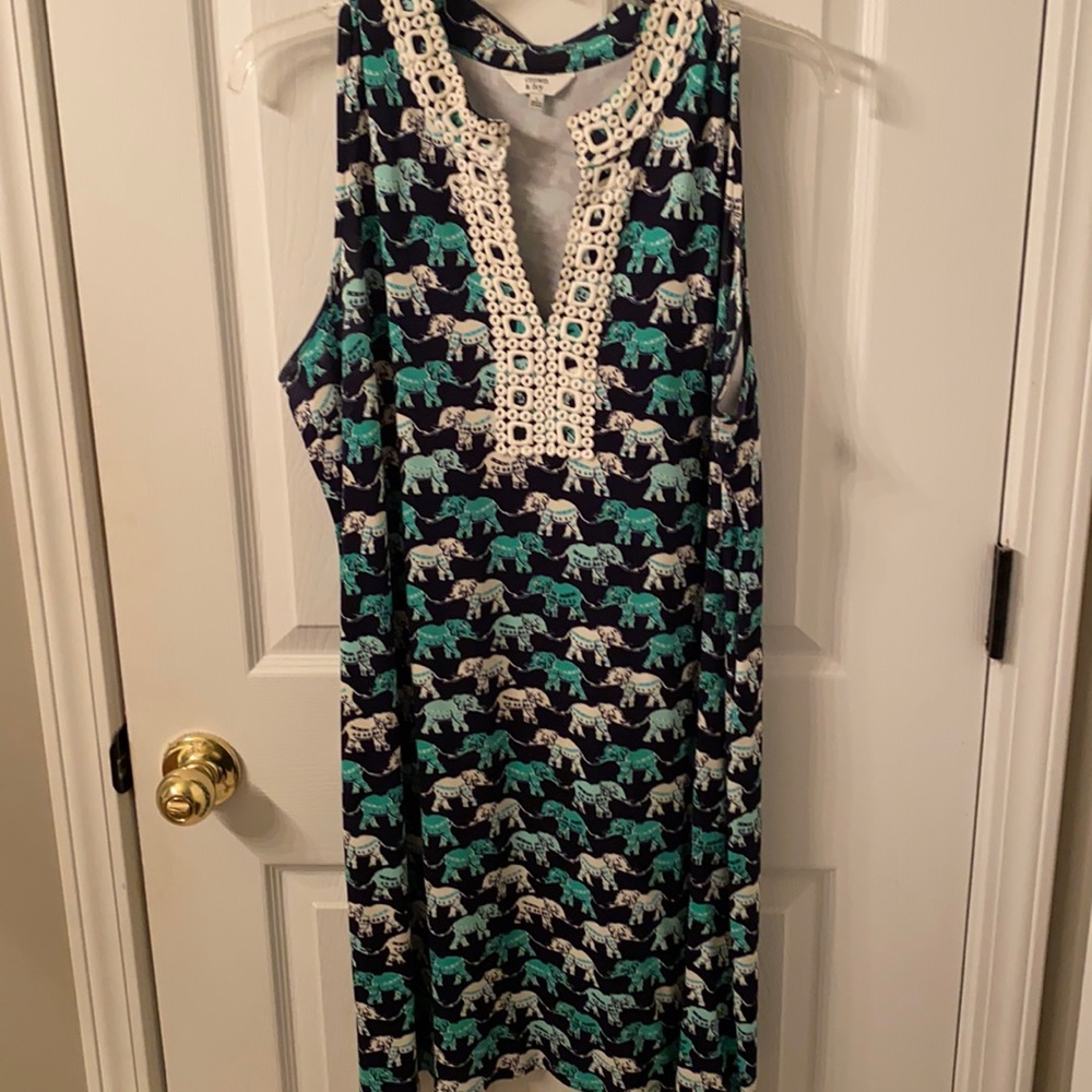 High collar sleeveless embroidered trim Crown and Ivy shift dress.